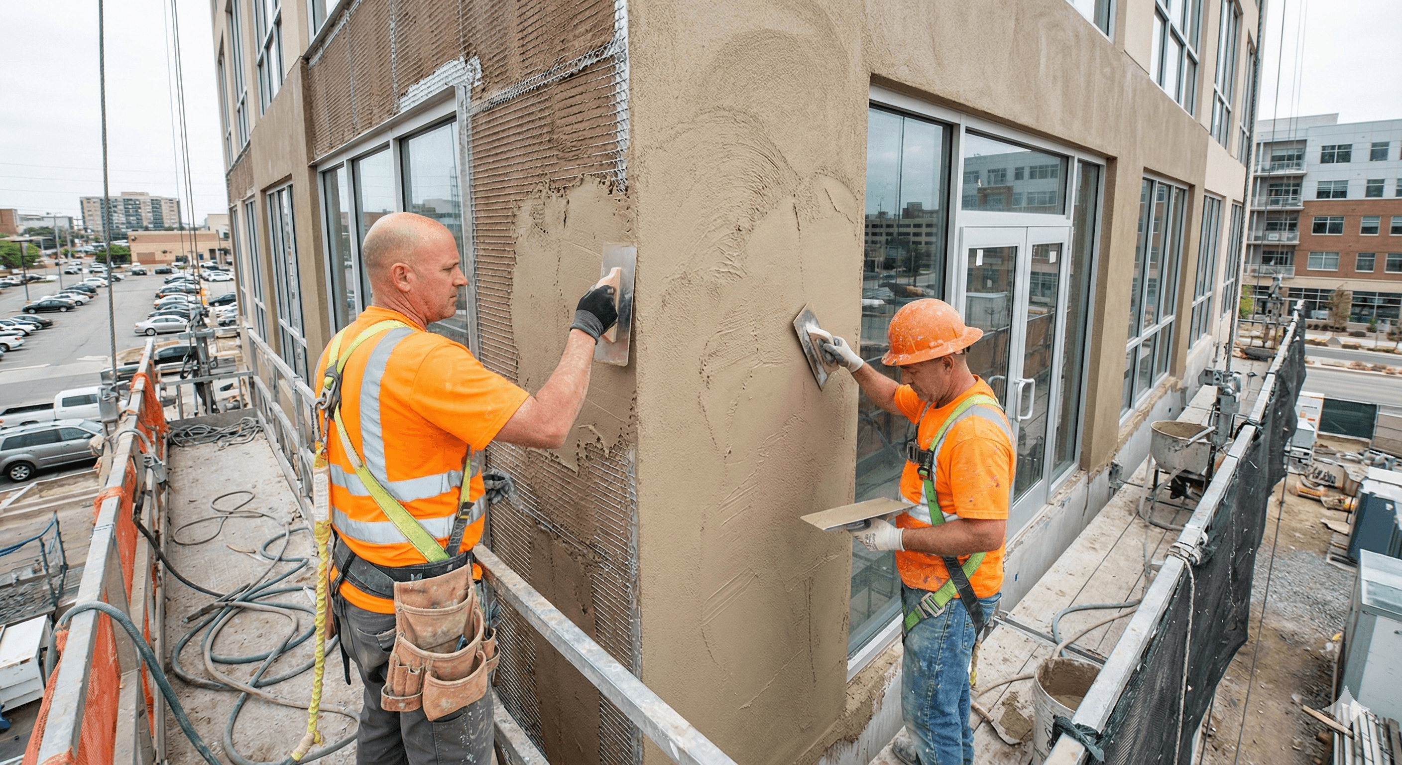 Finished stucco facade on a residential home